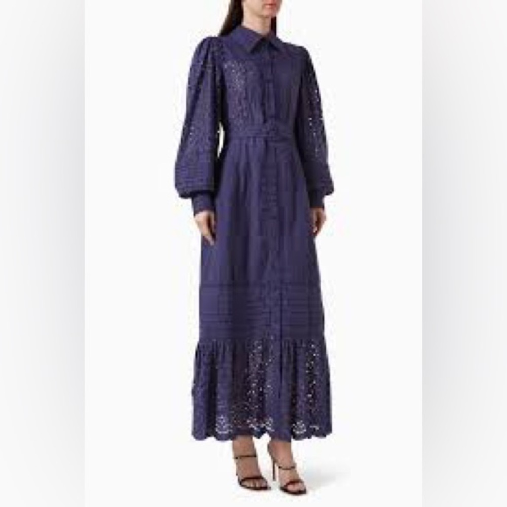 NWT Saint Armand Lara French Navy Ramie Maxi Shirt Dress $355 Small - Picture 2 of 8